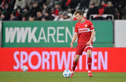 Anthony Rouault VfB Stuttgart (29) Perimeter advertising SPORTWETTEN WWK Arena, Augsburg, Bavaria,