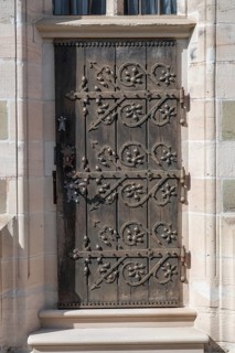 Side entrance of St Vitus Church, Iphofen, Lower Franconia, Bavaria, Germany, Europe