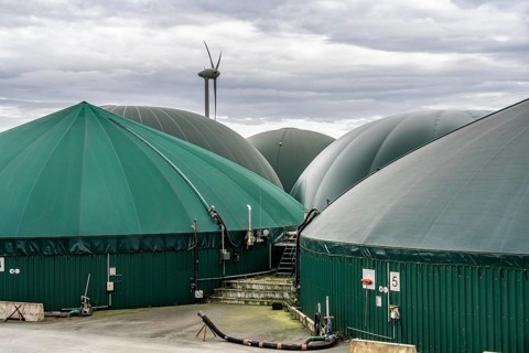 Biogas plant, the gas is produced from various biomass, including waste from the food industry, the