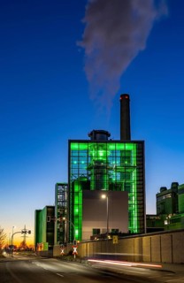 The Lausward combined heat and power plant in Düsseldorf, gas and steam turbine power plant,