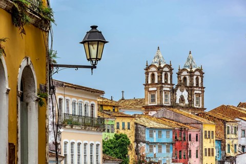 Historic neighborhood of Pelourinho in the city of Salvador in Bahia with its old buildings