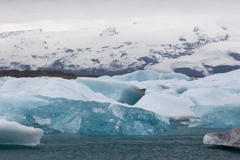 Icebergs on the Joekulsarlon glacial lake or lagoon