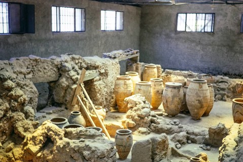Minoan Bronze Age archaeological site of Akrotiri, Santorini, Cyclades islands, Greece, Europe,