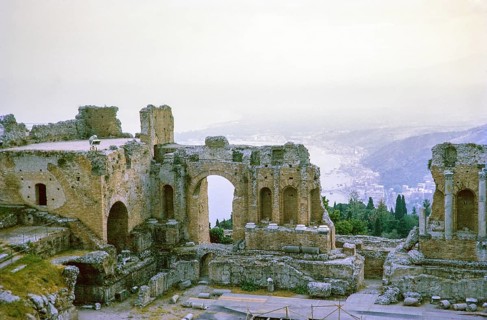 Ancient Greek theatre of Taormina, Sicily, Italy, Europe 1969 built in the third century BC, Europe