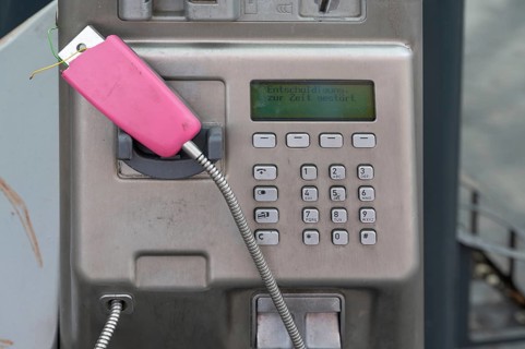 Vandalism, Destroyed public telephone of Deutsche Telekom, Bavaria, Germany, Europe