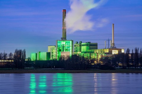 The Lausward combined heat and power plant in Düsseldorf, gas and steam turbine power plant,