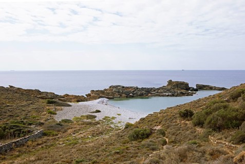Pebble beach near the fortified village of Vathia, Mani Peninsula, Laconia, Peloponnese, Greece,