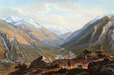 View from the foot of the Lukmanier, Swiss mountain pass, to Sainte Marie and the valley of Medels,