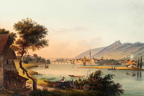 Town view of Stein am Rhein, Canton Schaffhausen, Switzerland, view around 1830, digitally restored