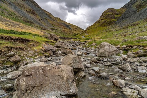 Rocks in the river at Honister Pass in the Lake District, England, Great Britain