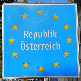 Customs sign at the external border of the Republic of Austria on the border between the Salzburger