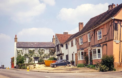Historische mittelalterliche Gebäude, Lavenham, Suffolk, England, UK, Juli 1972