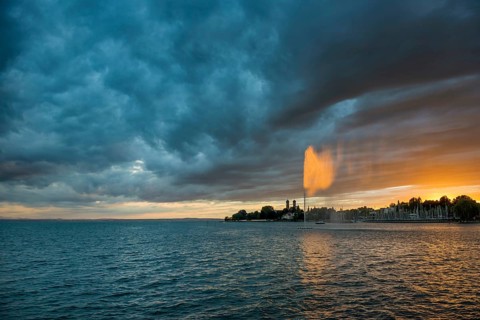 Sunset, Friedrichshafen, Lake Constance, Baden-Württemberg, Germany, Europe