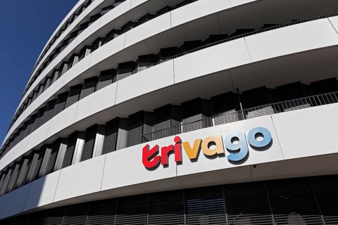 Headquarters of the hotel search engine trivago, lettering on the building, Düsseldorf Media