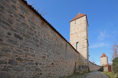 Hagelsturm with historic town wall and White Tower, defence defence tower, Dinkelsbühl, Middle