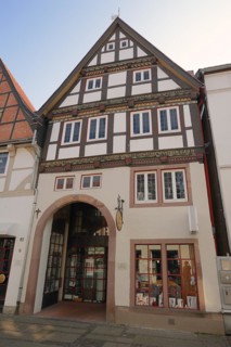 House with shop, Lemgo, North Rhine-Westphalia, Germany, Europe