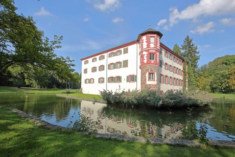 moated castle built in the 16th century, castle park, Eichtersheim, Angelbachtal, Kraichgau,