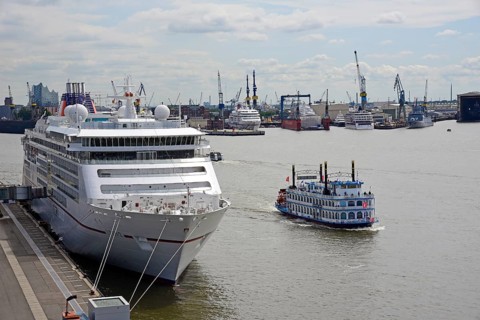 Europe, Germany, Hanseatic City of Hamburg, Elbe, harbour, passenger ship Europa 2 at the jetty,