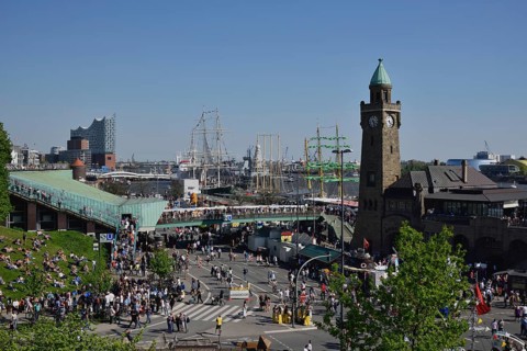 Europe, Germany, Hamburg, Elbe, harbour birthday, St. Pauli Landungsbrücken with glass tower,