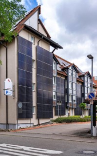 Solar façade, photovoltaic elements on a building façade, hotel in Herrenberg, large PV modules