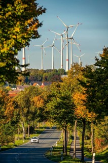 Wind farm near Lichtenau, federal road B68, wind turbines, autumn, North Rhine-Westphalia, Germany,