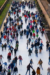Ice rink at the Zollverein coking plant, Zollverein World Heritage Site, Essen, Germany, Europe