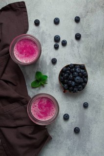 Smoothie, drink, in glass glasses, blueberry, homemade, breakfast, top view, no people