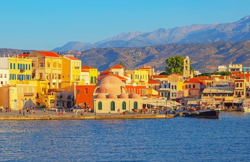 View of the old Venetian Harbour, Chania, Crete, Greek Islands, Greece, Europe