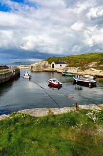 Picturesque harbour with fishing boats, film set, film location for Game of Thrones, Iron Island