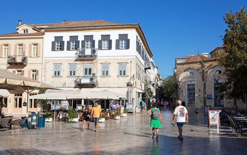 Syntagma Square in Nafplio, Argolis, Peloponnese, Greece, Europe