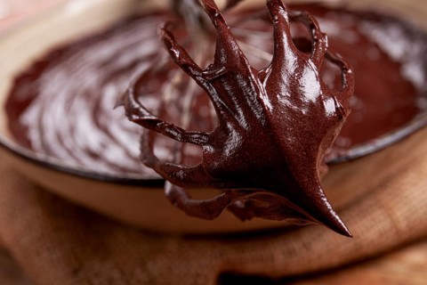 A bowl of chocolate dough, a whisk for whipping, baking, structure and consistency, homemade, top