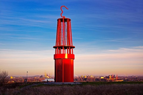 Artwork Geleucht, artist Otto Piene, Rheinpreussen slagheap, Moers, Ruhr area, North