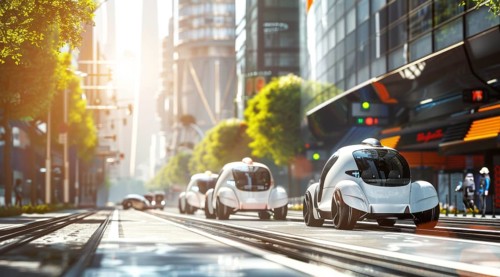 Robotaxi self-driving cars and driverless taxi on the city streets. Autonomous driving pilot., AI