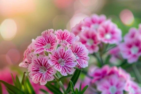 Pink striped Sweet William flowers. KI generiert, generiert, AI generated