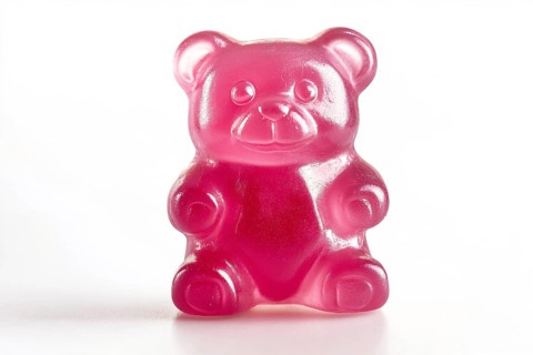Cute opink jelly bear fruit gum candy on white background. Generative Ai, AI generated