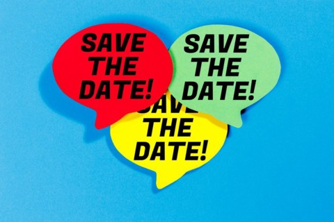 Save the date Date invitation Appointment in colourful speech bubbles Communication Business