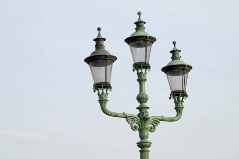 Historic street lamps, Højbro Plads, Ved Stranden, Copenhagen, Denmark, Europe