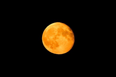 Bright orange full moon against a black night sky, super moon, Stuttgart, Baden-Württemberg,