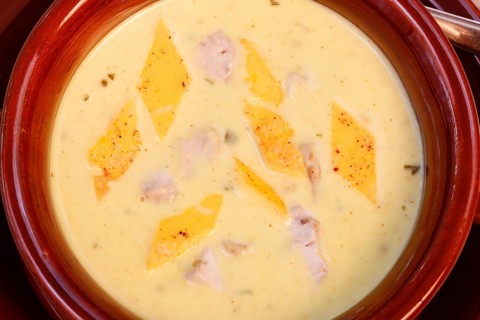 Swabian cuisine, brain soup with egg garnish, offal, calf's brain, regional, soup served in a bowl,