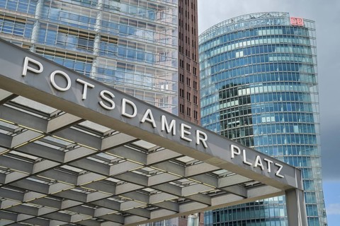 Railway station, commercial buildings, Potsdamer Platz, Tiergarten, Mitte, Berlin, Germany, Europe