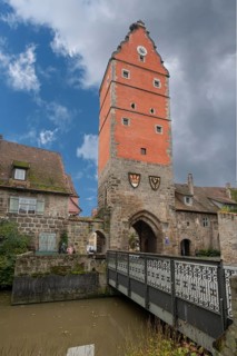 Historic Wörnitz Gate at the fortress wall, Altrathauspl. 8, Dinklesbühl, Bavaria, Germany, Europe