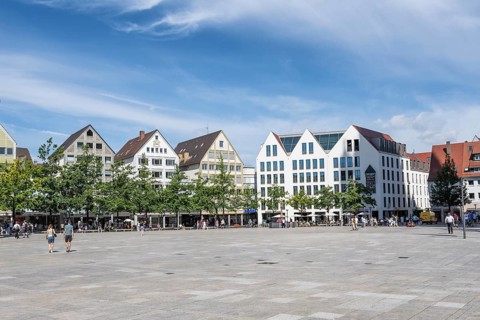 View over the Münsterplatz square at Ulm Minster, Baden-Württemberg, Germany, Europe