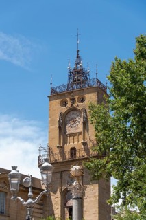Historic clock tower in the old town centre of Aix-en-Provence, Provence-Alpes-Côte d'Azur, France,