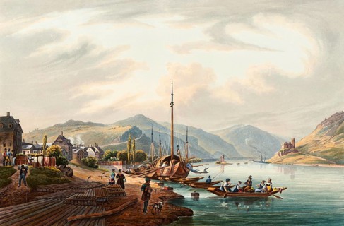 View of the town of Bingen and the Bingerloch and the Mäuseturm, Rhine, Rhineland-Palatinate,