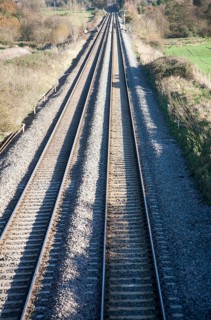 High angle view two sets of railway lines going off into the distance on the West Coast mainline at