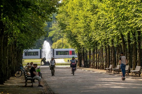 The Jägerhofallee in the Hofgarten, the central municipal park in Düsseldorf, view of the Jröner