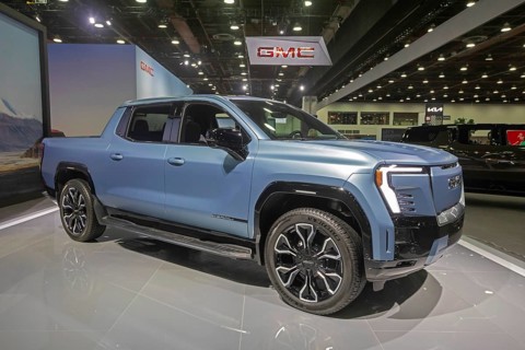 Detroit, Michigan USA - 10 January 2025 - The GMC Denali Sierra EV on display at the 2025 Detroit