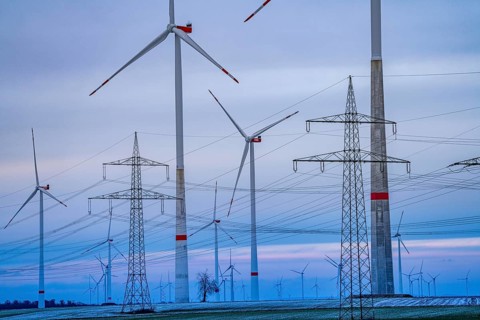 Wind farm, north of Marsberg-Meerhof, winter, slightly snowy landscape, North Rhine-Westphalia,