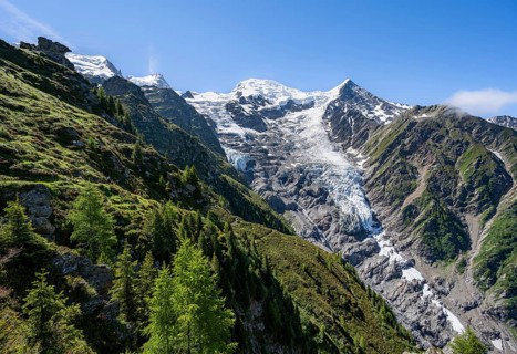 Mountain landscape, view of glacier Glacier de Taconnaz, Chamonix, Haute-Savoie, France, Europe