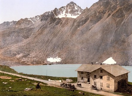 Lower Engadine, Flueela Hospice, Graubuenden, Switzerland, Historical, digitally restored